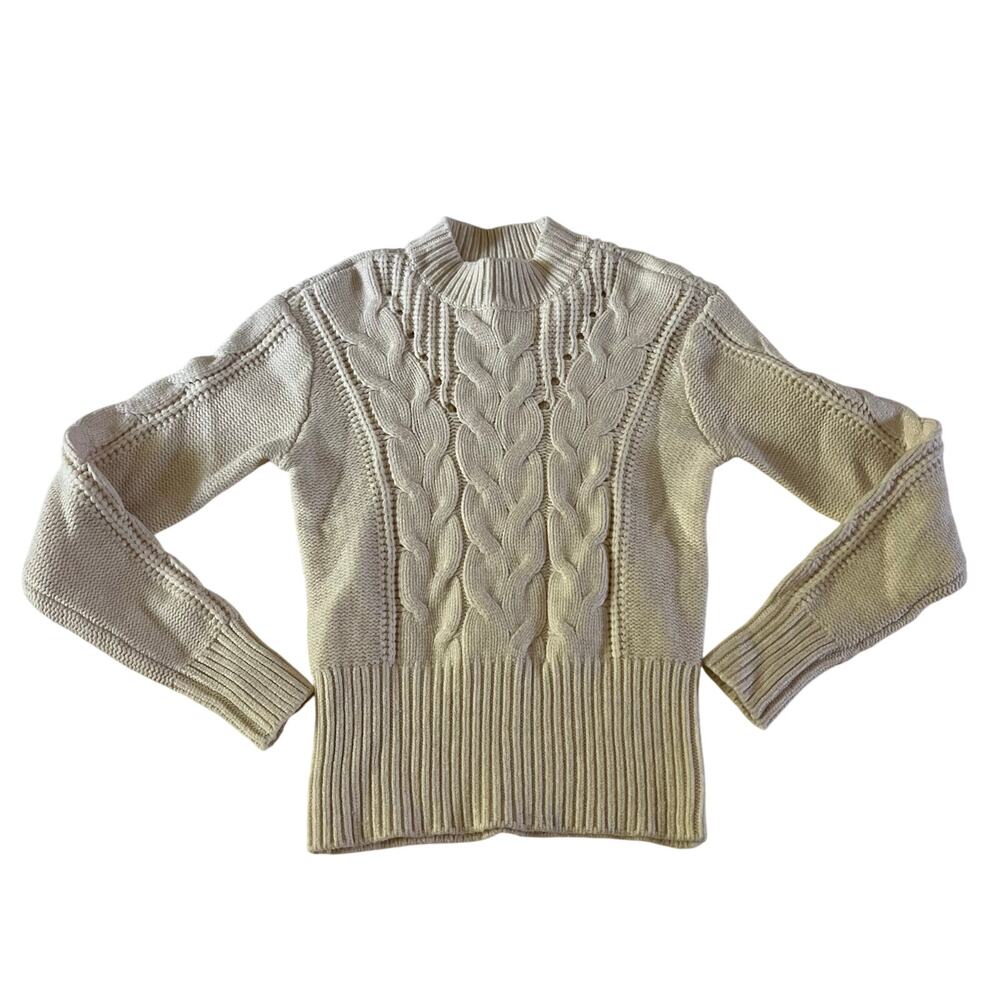NWT WHBM White Wool Cashmere Blend Cable Knit Mock Neck Sweater Sz S